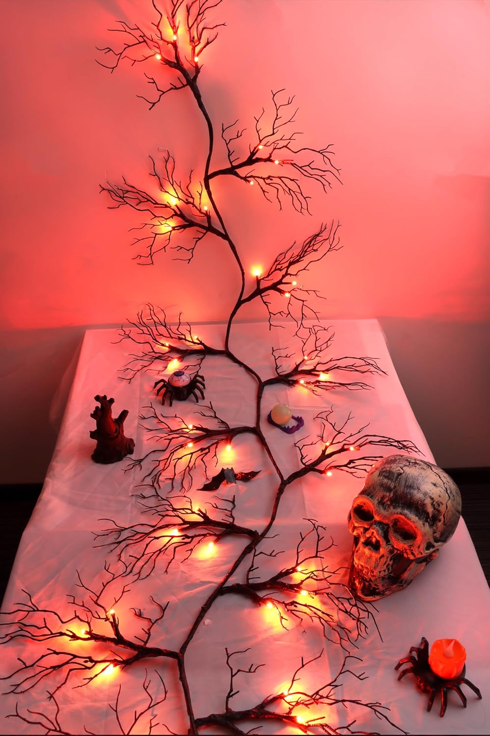 9 Ft 66 LED Willow Vine Twig Decor Black Halloween Garland with Orange Lights...