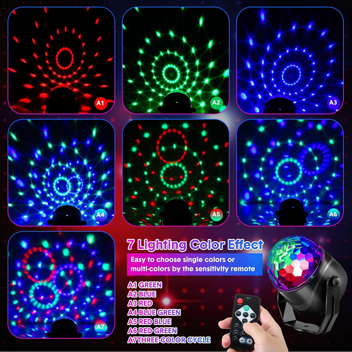 Hortsun 6 Pack Disco Ball Party Lights Sound Activated with Remote