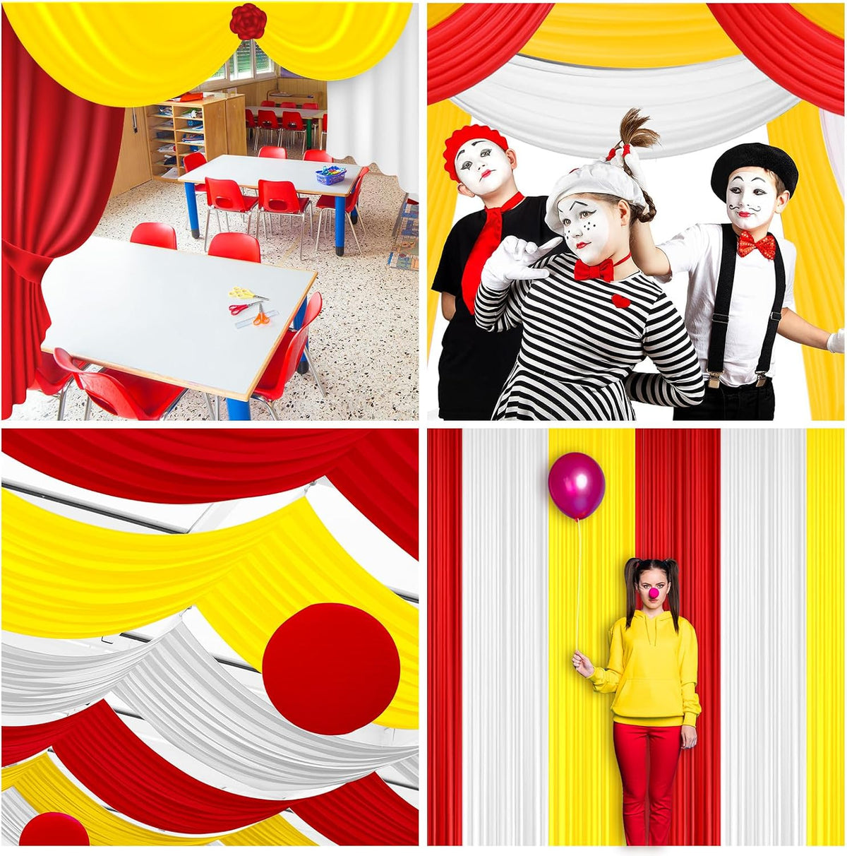 Blulu 3 Rolls Circus Tent Theme Plastic Tablecloth Party,Red Yellow White