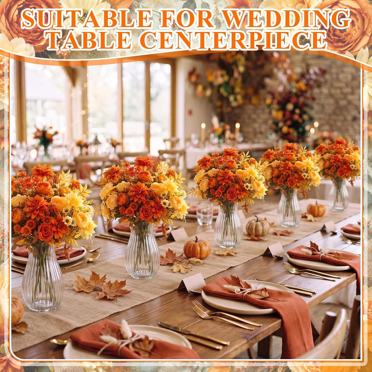 8 Bundles Fall Artificial Flowers Bouquet