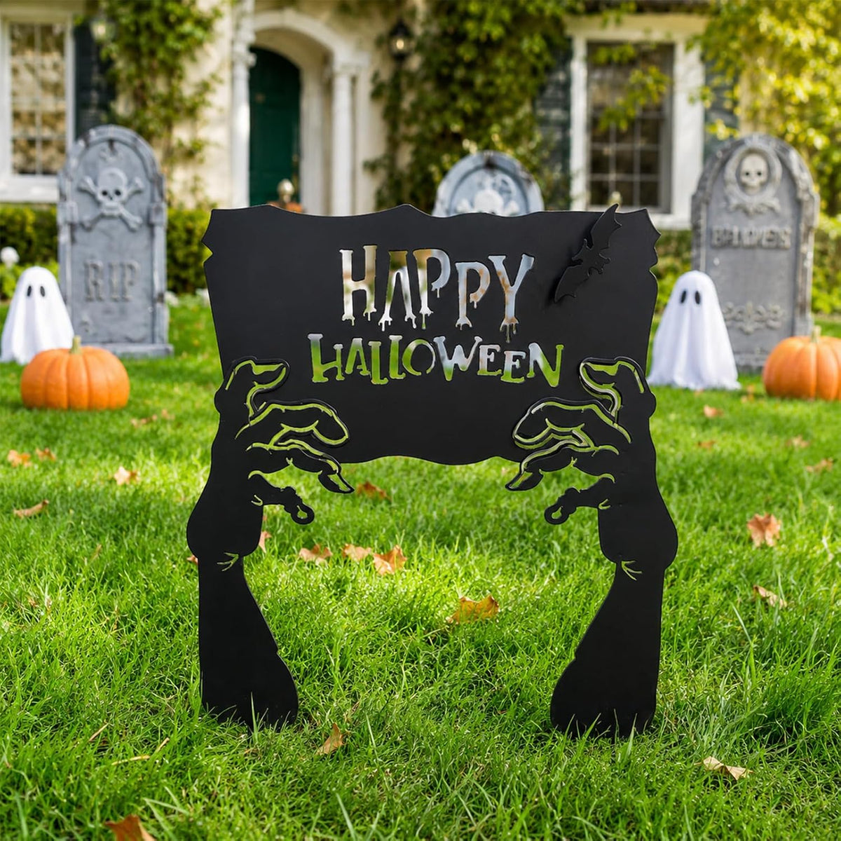 Metal Hand Happy Halloween Garden Stakes,Decorative Scary Yard Stakes