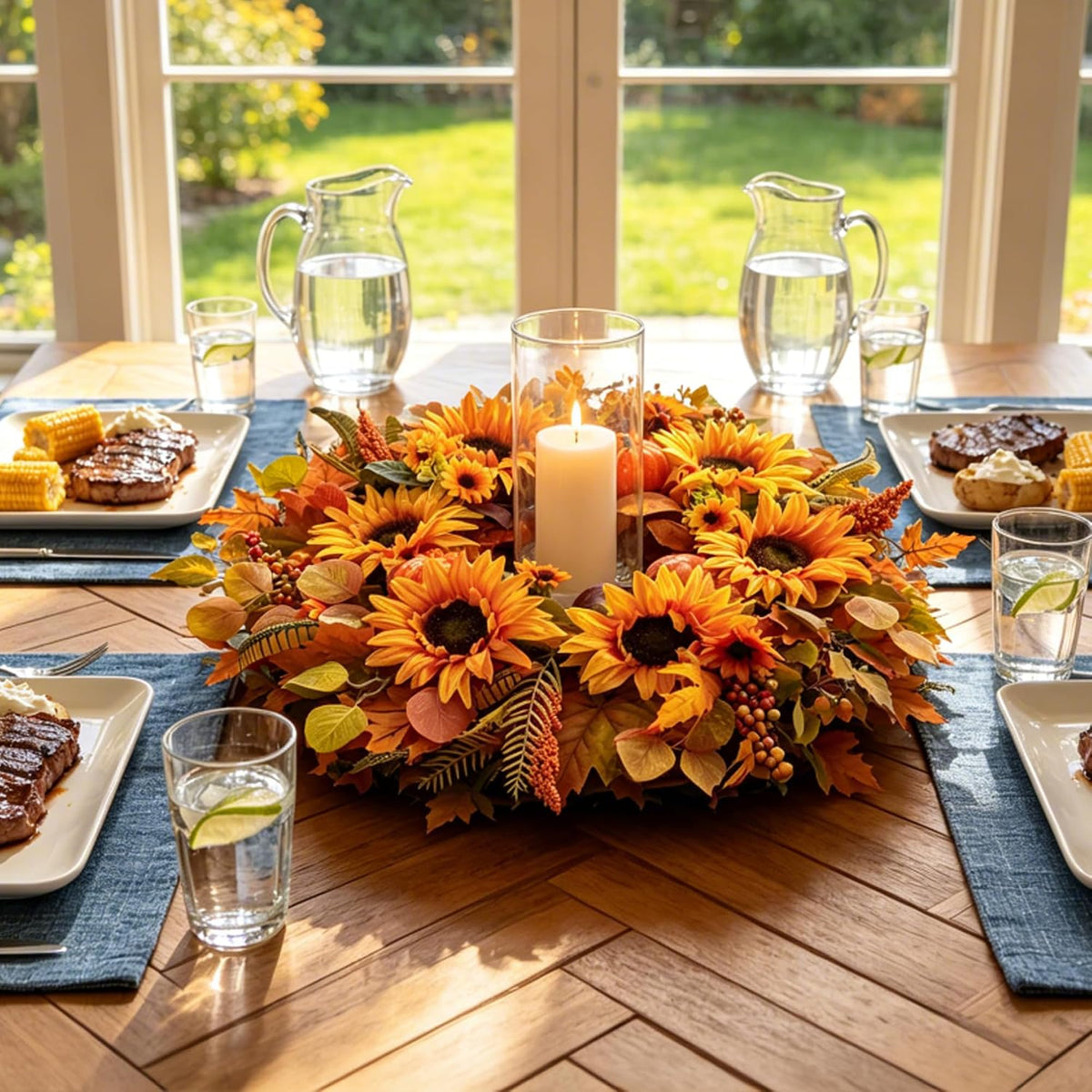 Fall Wreaths for Front Door, 26 Inch Autumn Harvest Wreath with Sunflowers, L...