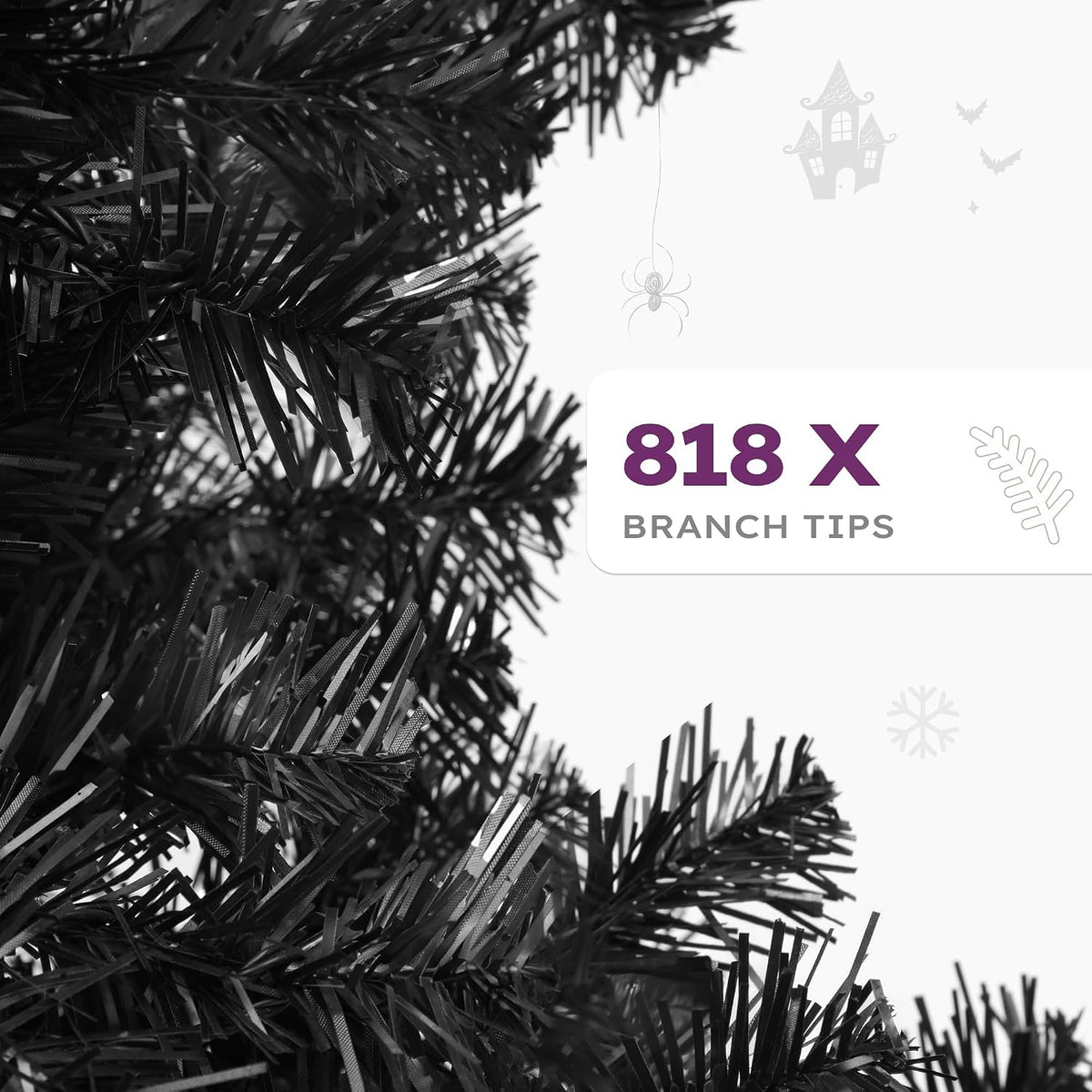 YITAHOME 6ft Black Halloween Artificial Christmas Tree with 818 Branch Tips