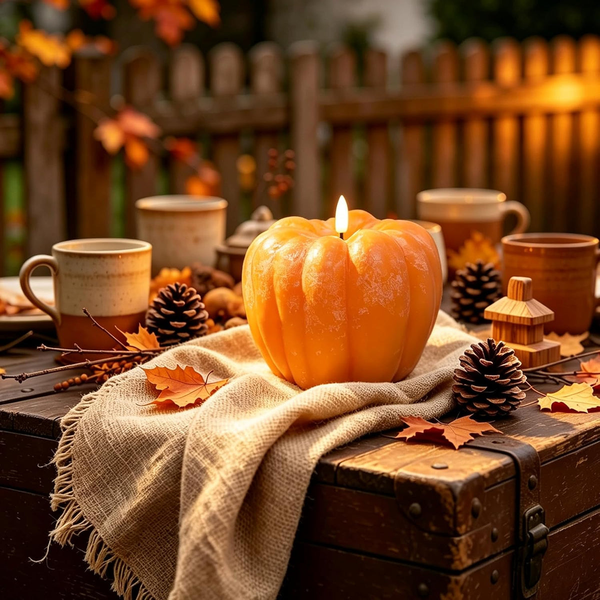Fall Decor- 300 Hours Rechargeable Flickering Flameless Wax Pumpkin Candles