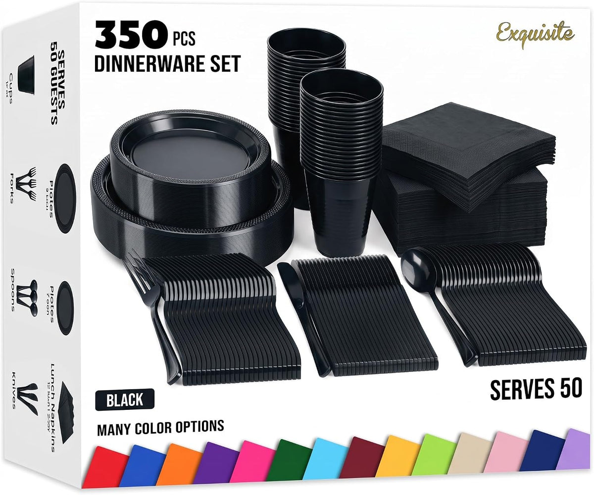 Exquisite 350 Pcs Black Plates and Napkins Party Supplies Plate Sets