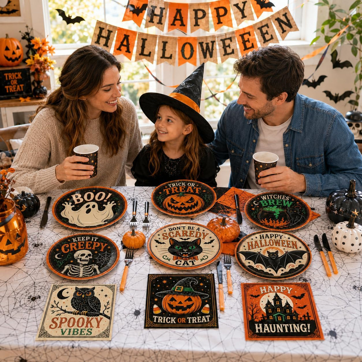 Oigco 60PCS Halloween Party Supplies, Vintage Halloween Plates and Napkins Se...