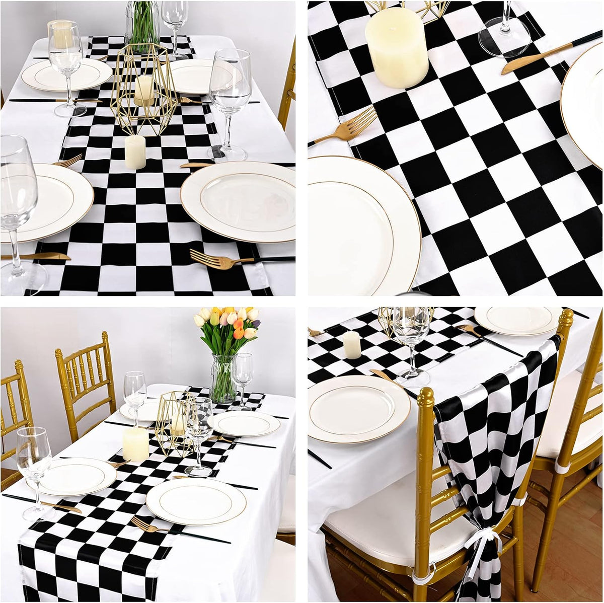 12 Pack Checkered Table Runner 12x108 Inch Black and White Checkerboard Racin...