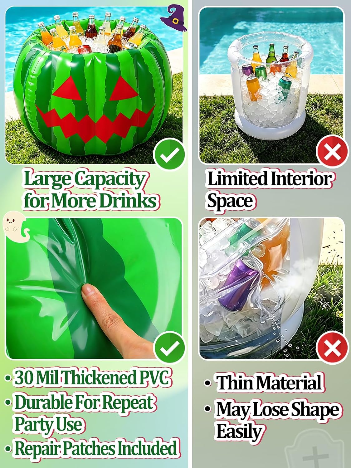 Cosweet Halloween Watermelon Ice Bucket for Party Supplies Drinks, 30"x2...
