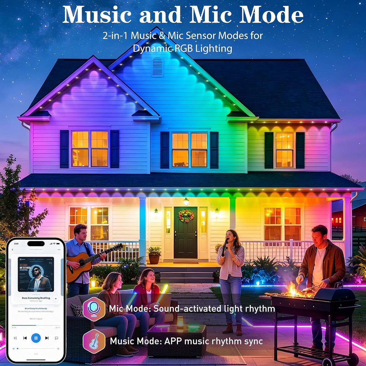 500FT Permanent Outdoor Lights RGB+IC, IP67 Waterproof Lighting, Outdoor Ligh...