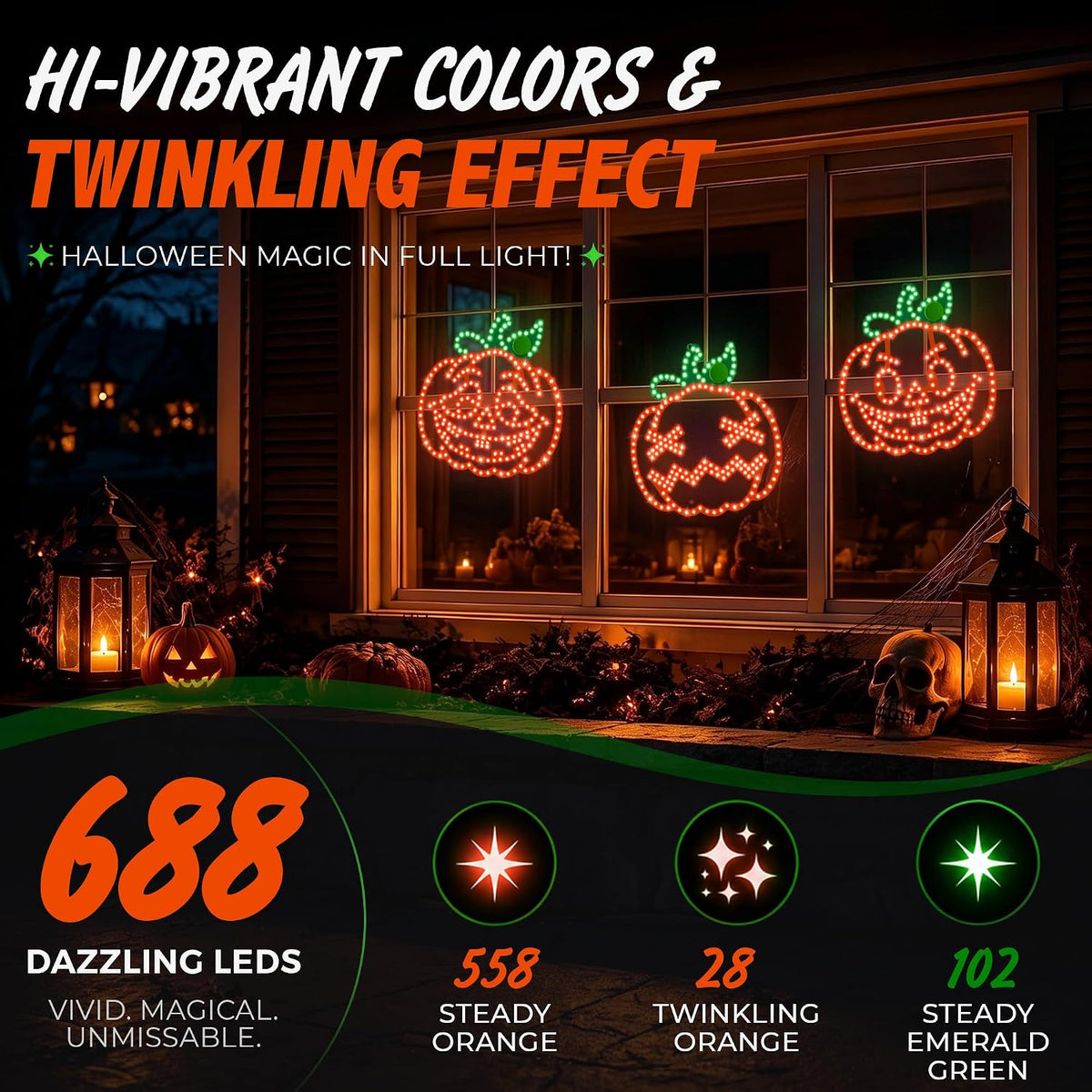 3 Pack 10" Halloween Classics Twinkling LED Pumpkins, Hi-Vibrant Aluminu...