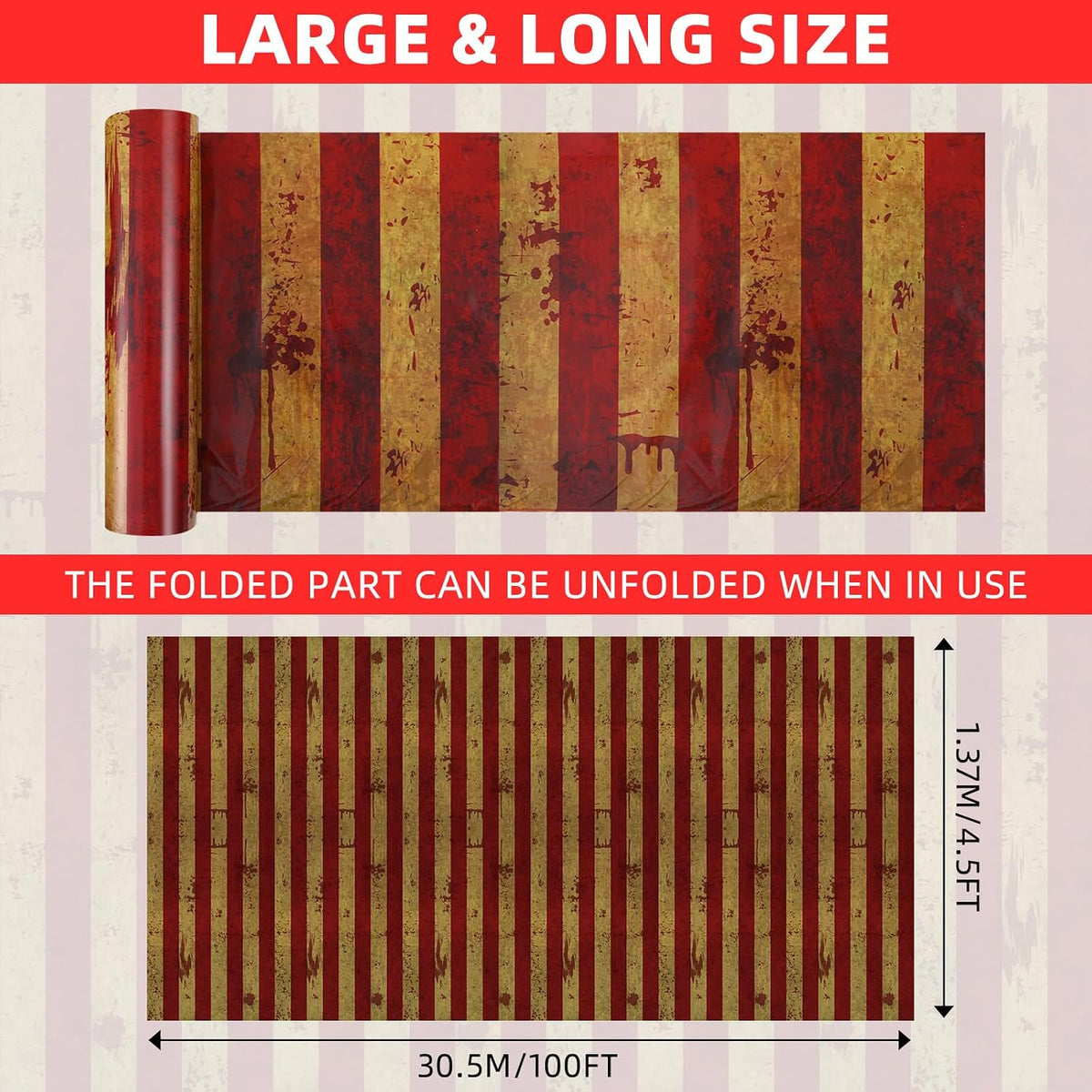 Dandat 100 ft Creepy Carnival Tablecloth Roll Halloween Bloody Backdrop