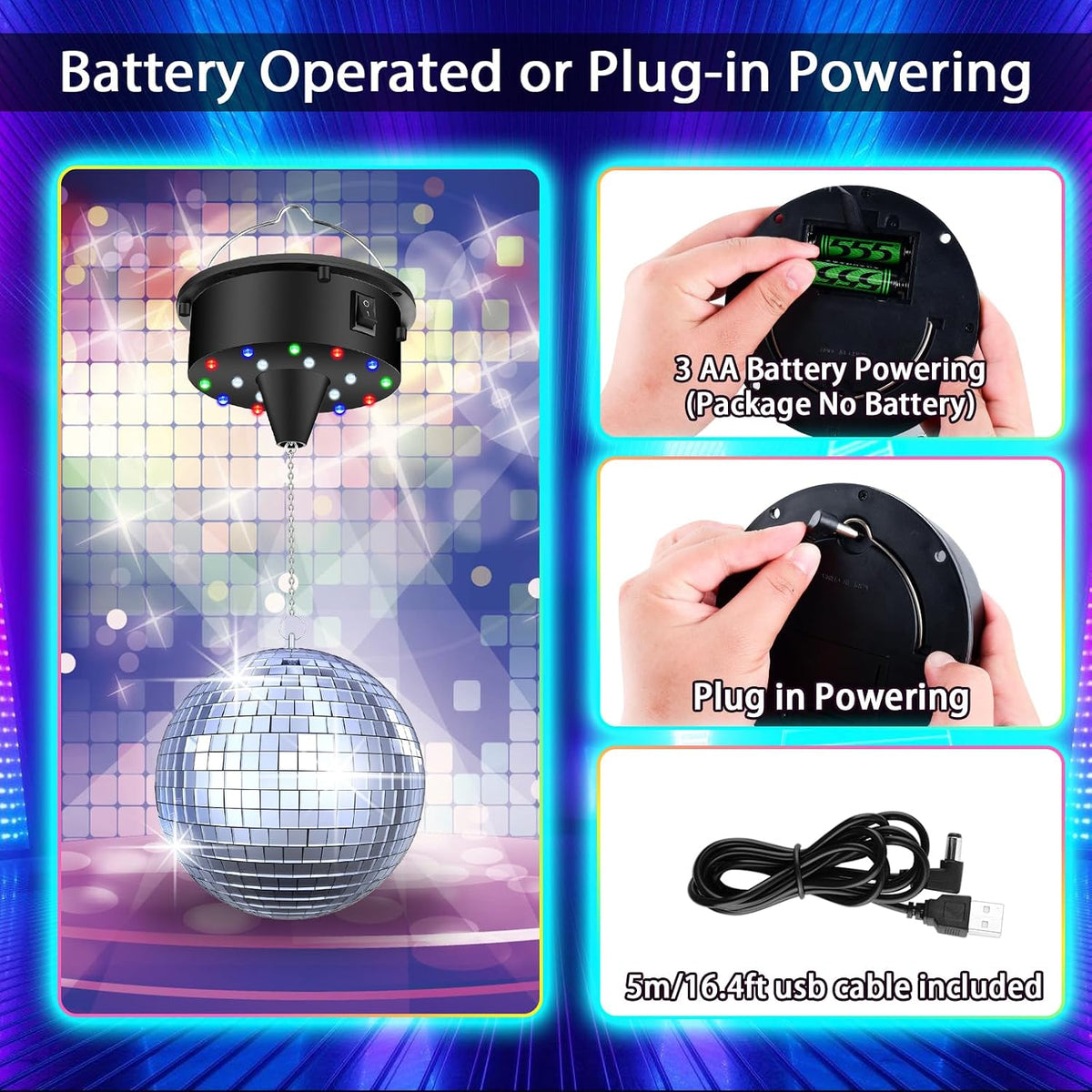 Disco Ball with Motor & Light, 5/8/10/15RPM Disco Spinner & 6" M...