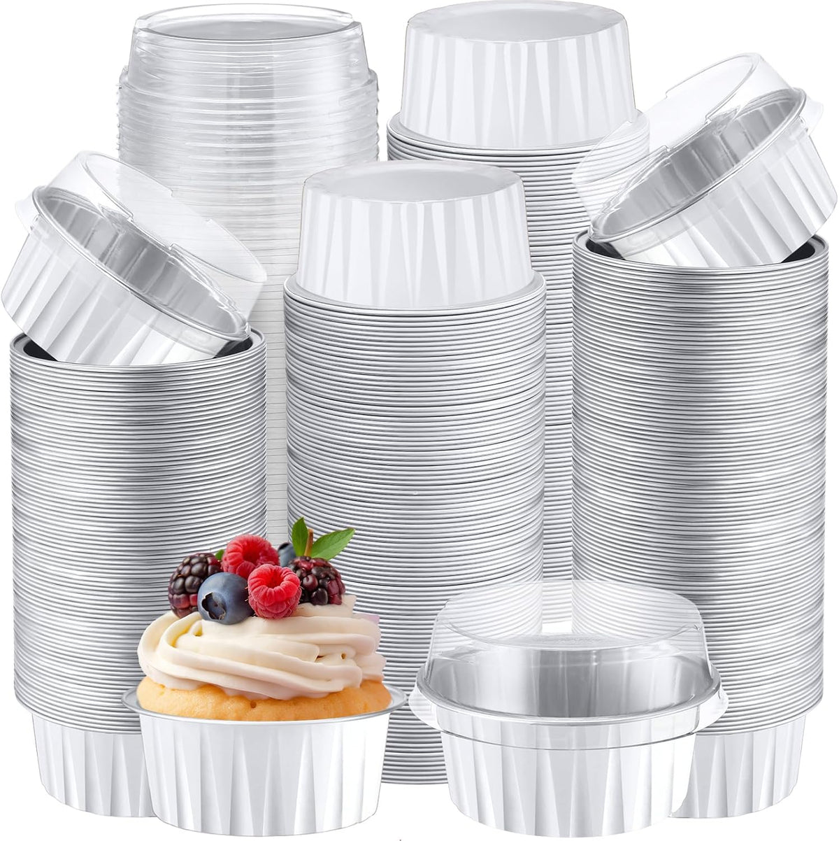 Gejoy 400 Pcs Aluminum Foil Baking Cups with Lids, Classic, White