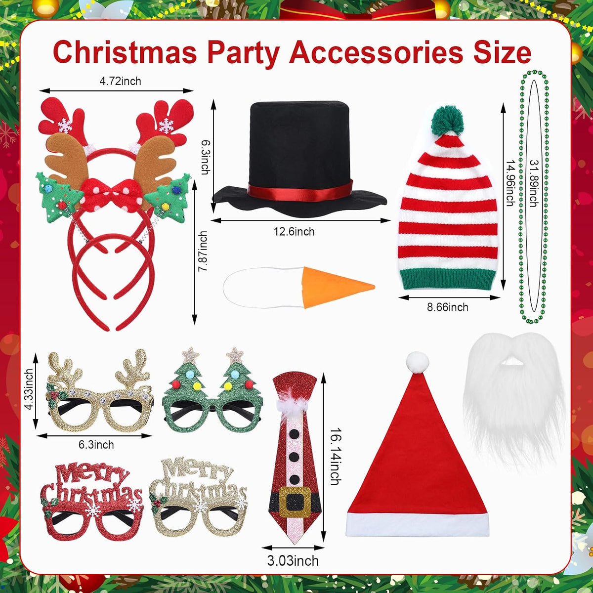 Viorawhite 19 Pcs Christmas Photo Booth Props, Xmas Party Accessories