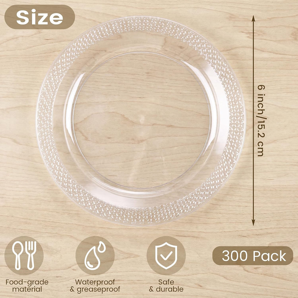 Breroa 300 Pieces Clear Plastic Plates 6 Inch Small Disposable Round Dessert ...