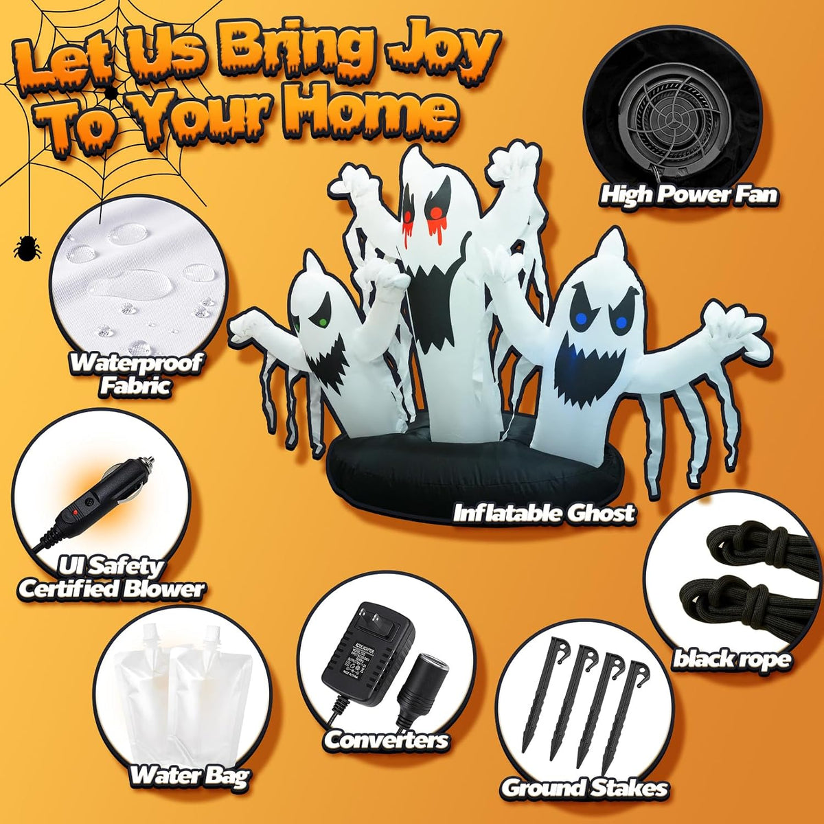 Trunk or Treat Car Decorations Kit 5ft Inflatable Ghost with Built-in LEDs, H...