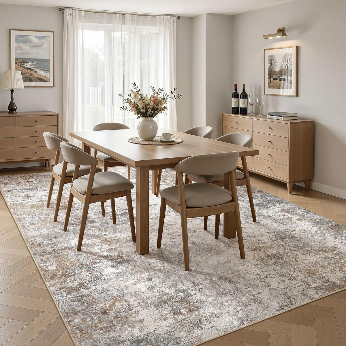 UERMEI 8x10 Area Rug Living Room Rugs Washable Neutral Brown Grey Carpet