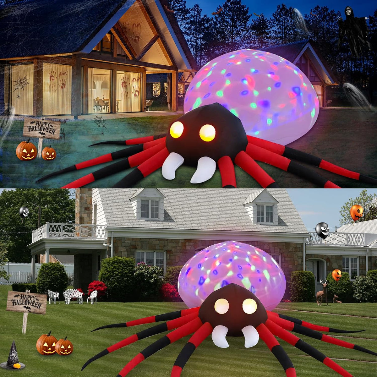 8.5 FT Spider Halloween Outdoor Inflatable Decoration with LED Lights, Holida...
