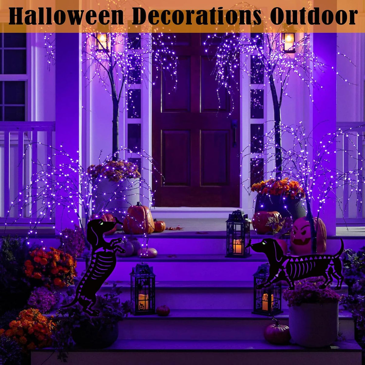 Halloween Decoration Outdoor,2 Pack Metal Dachshund Yard Sign Garden Stakes