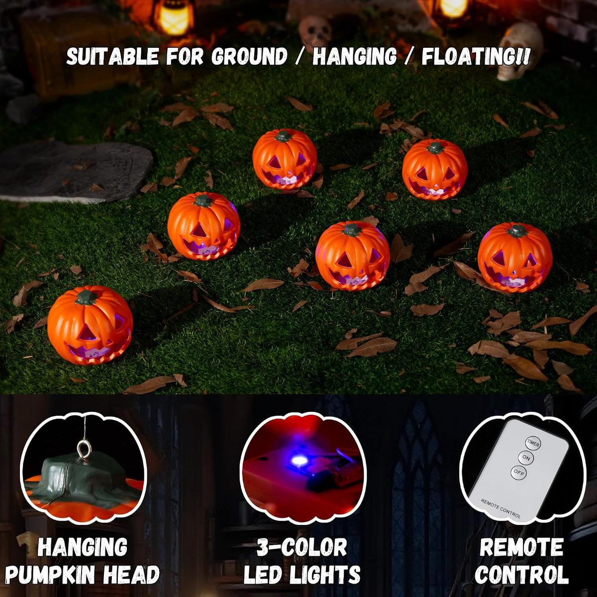 Halloween Hanging Decorations Pumpkin Lights, LED Flameless Floating Jack-O-L...
