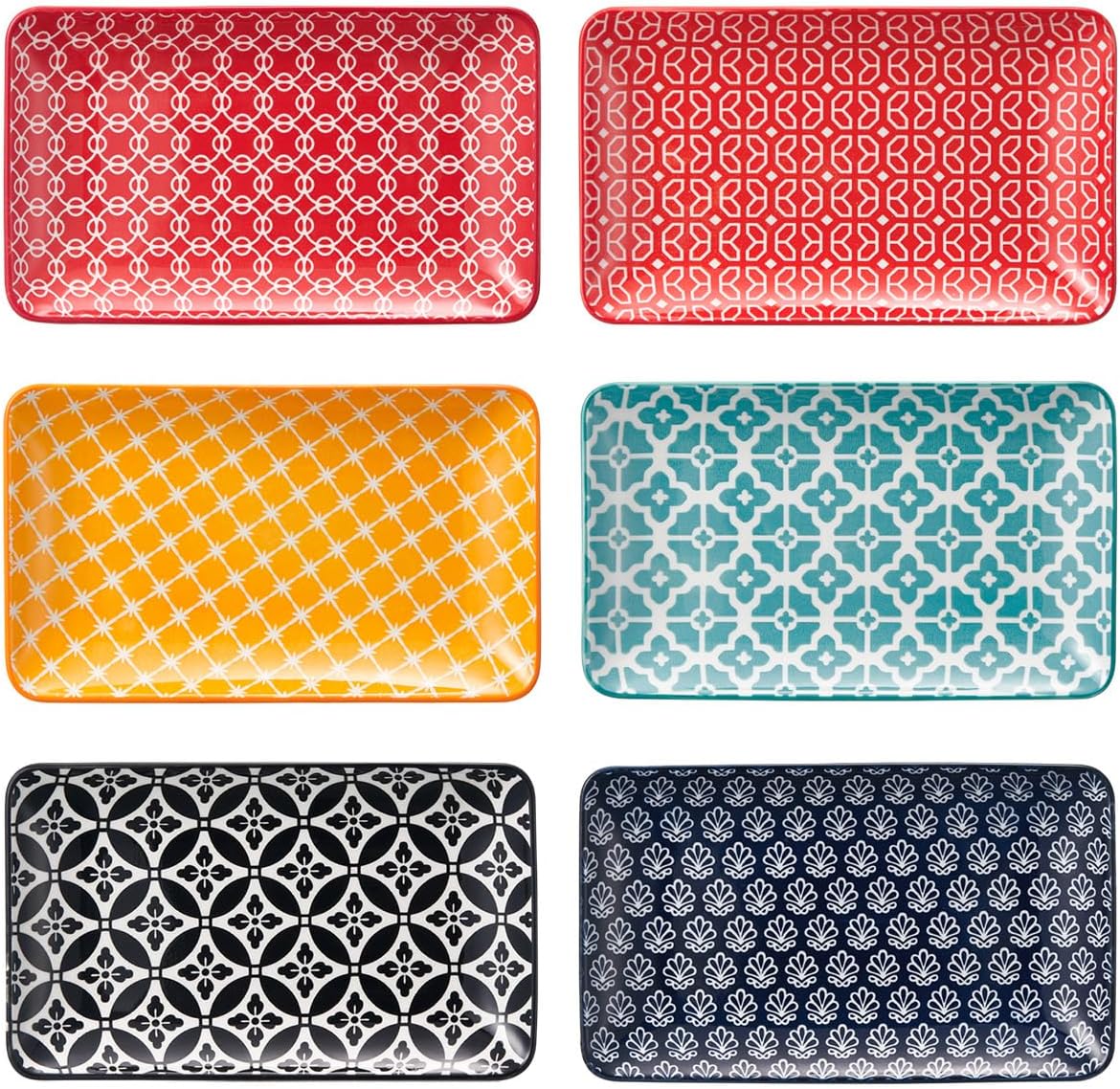 DOWAN 8" Ceramic Salad Plates Set of 6, Colorful Design for Salads, Appe...