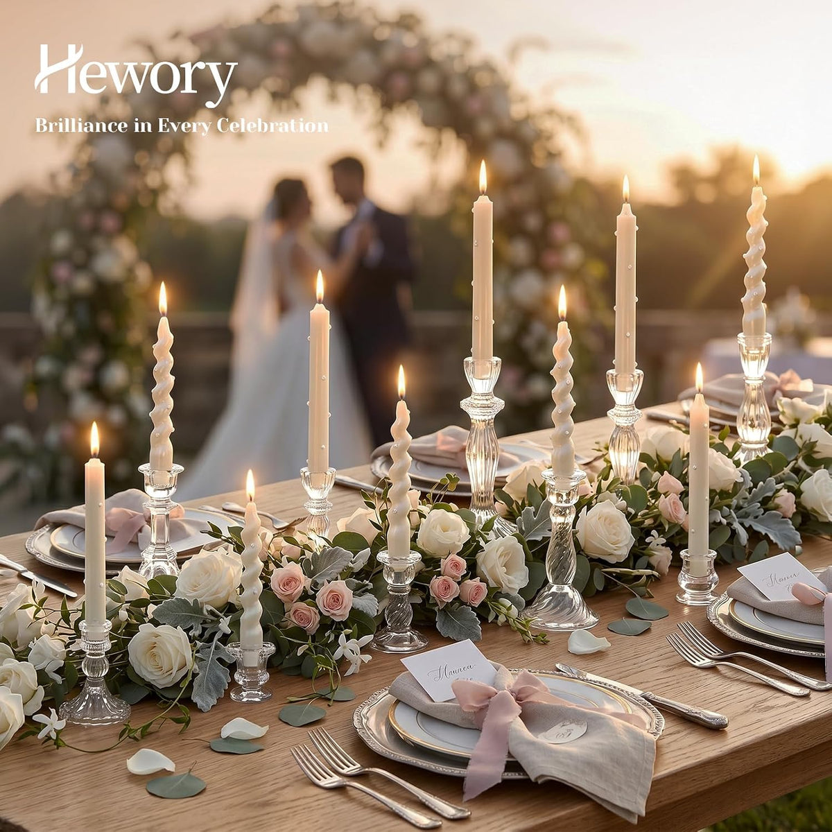 Hewory Crystal Taper Candle Holders: 10PCS Clear Glass Candlestick Holders