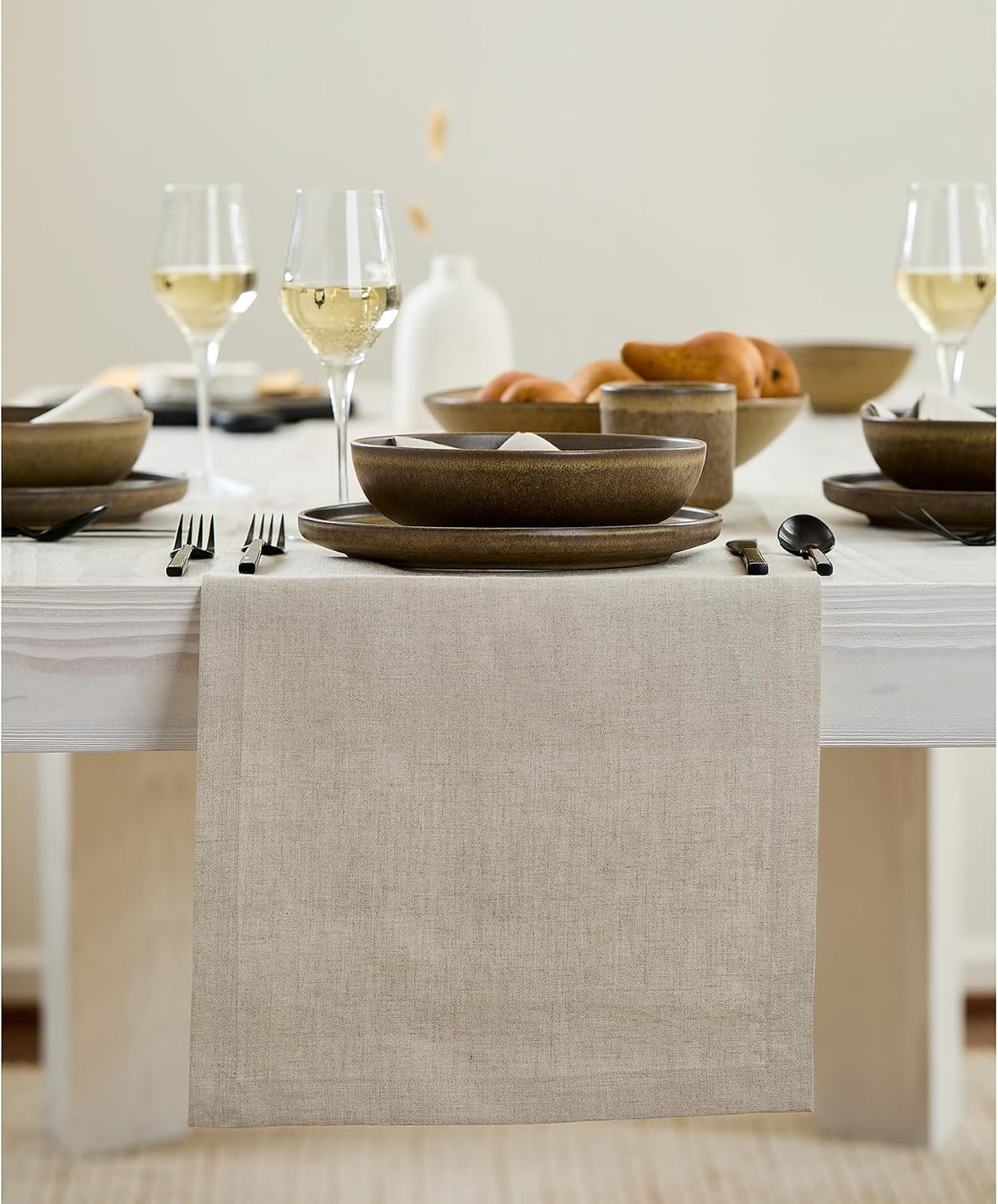 Solino Home 100% Pure Linen Table Runner Natural Long, Fete 14 x 108 in