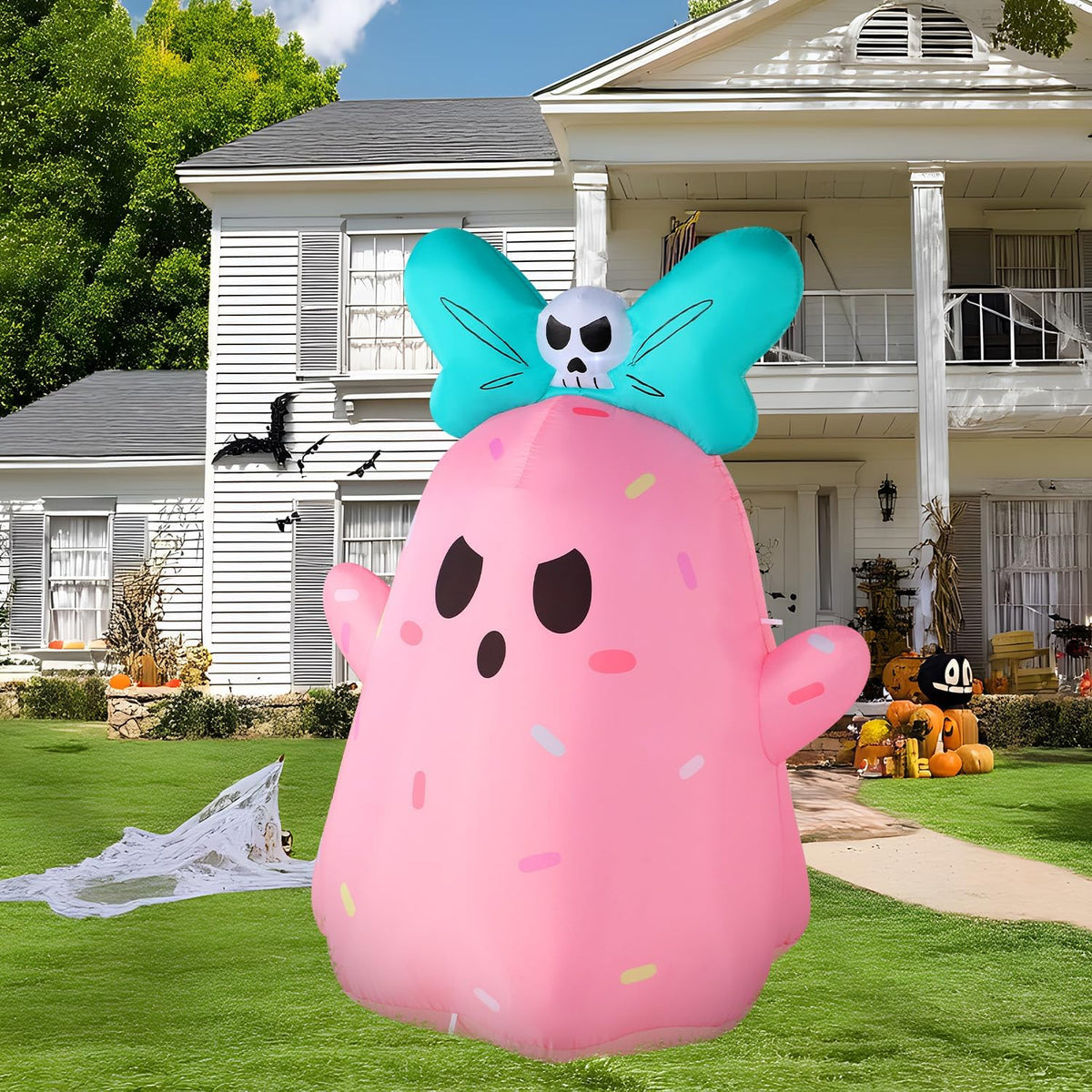 Joiedomi 5FT Tall Halloween Inflatable Ghost Outdoor Decorations, Cute Pink G...