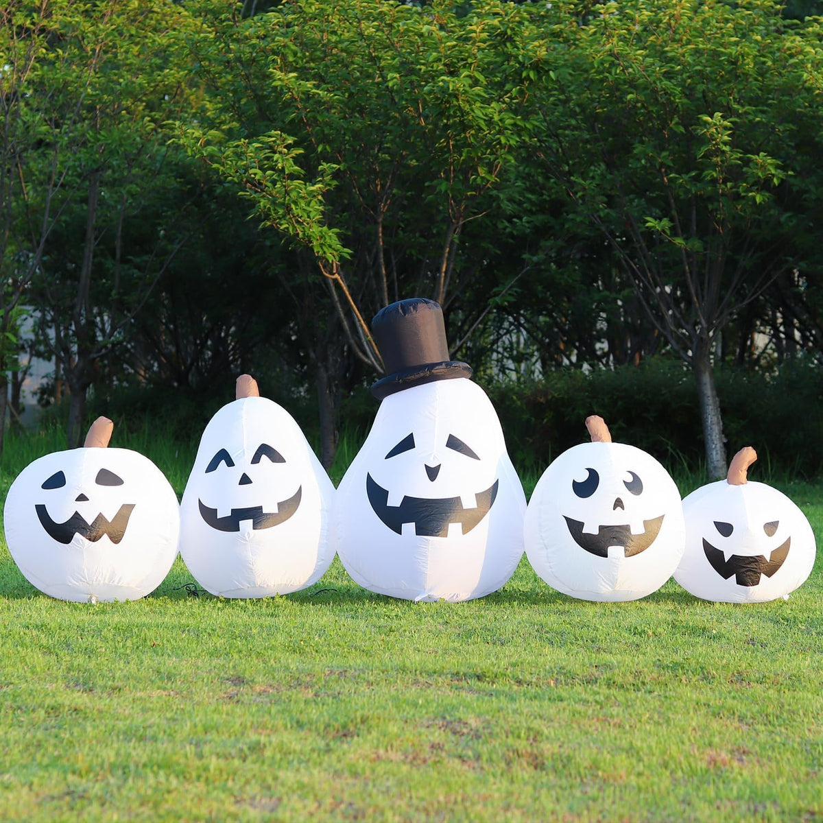 DomKom 8 FT Long Halloween Inflatable White Pumpkin Built in Colorful LED Lig...