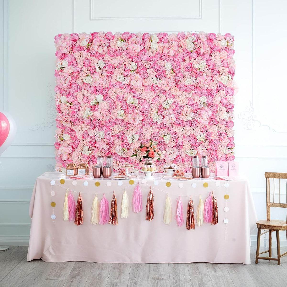 Flower Wall Backdrop 12pcs 16.5"x16.5"Artificial Floral Panels-Pink