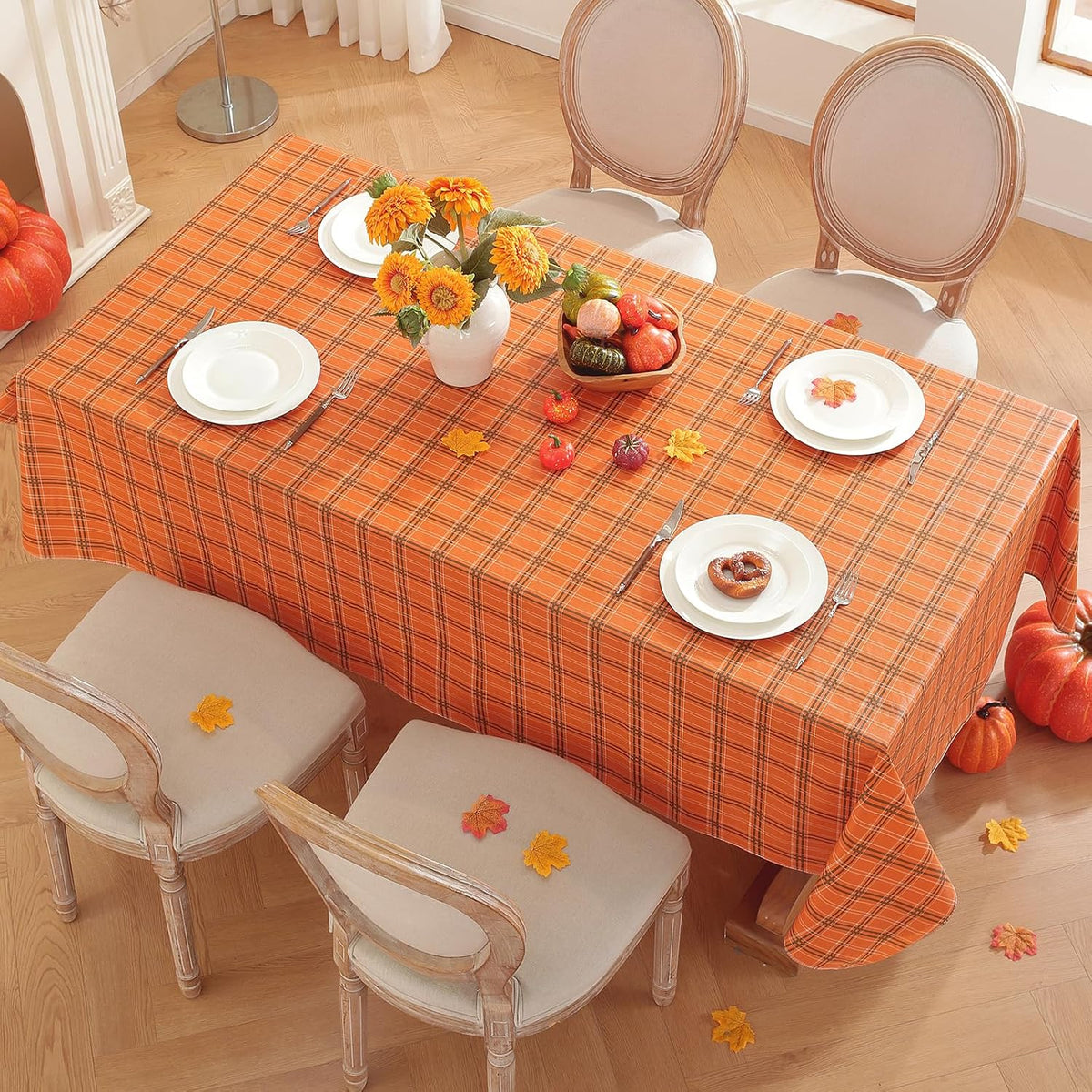 SASTYBALE Fall Orange Rectangle Vinyl Tablecloth 60x120 Inches