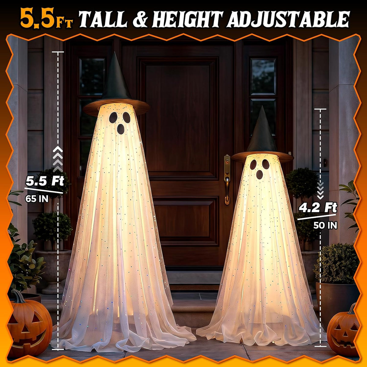2 Packs 5.5 FT Light Up Ghosts Halloween Decorations Outdoor, Halloween Party...