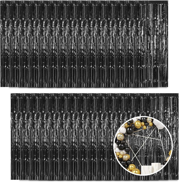 30 Pack Black Foil Fringe Curtain Backdrop, 3.3x8.2 Feet Metallic Tinsel Streamer Curtains Photo Booth Props for Birthday/Graduation/Bachelorette/Halloween/Christmas/New Year/Disco Party Decorations