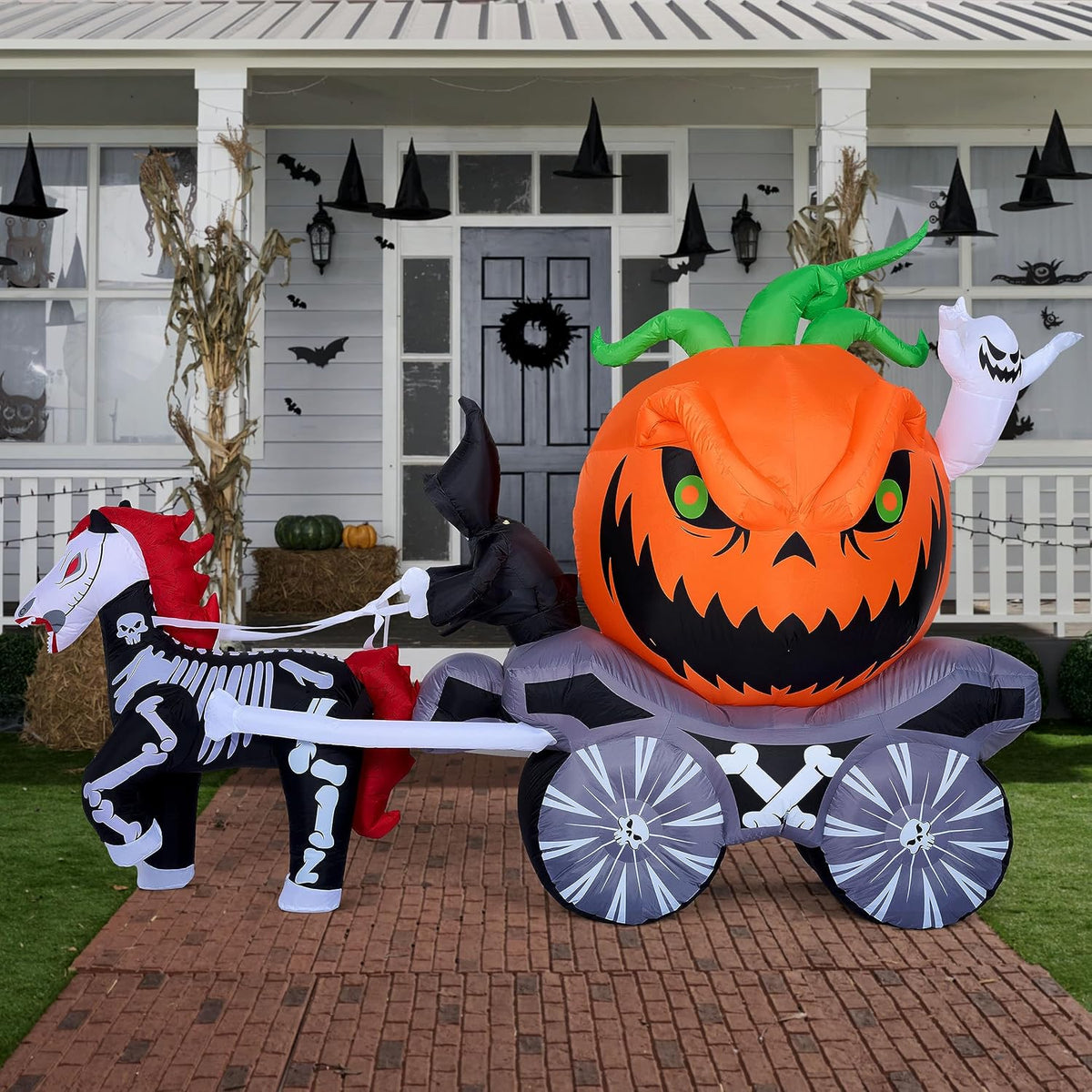 Joiedomi 8 Ft Long Halloween Inflatables Pumpkin Carriage Outdoor Decorations...