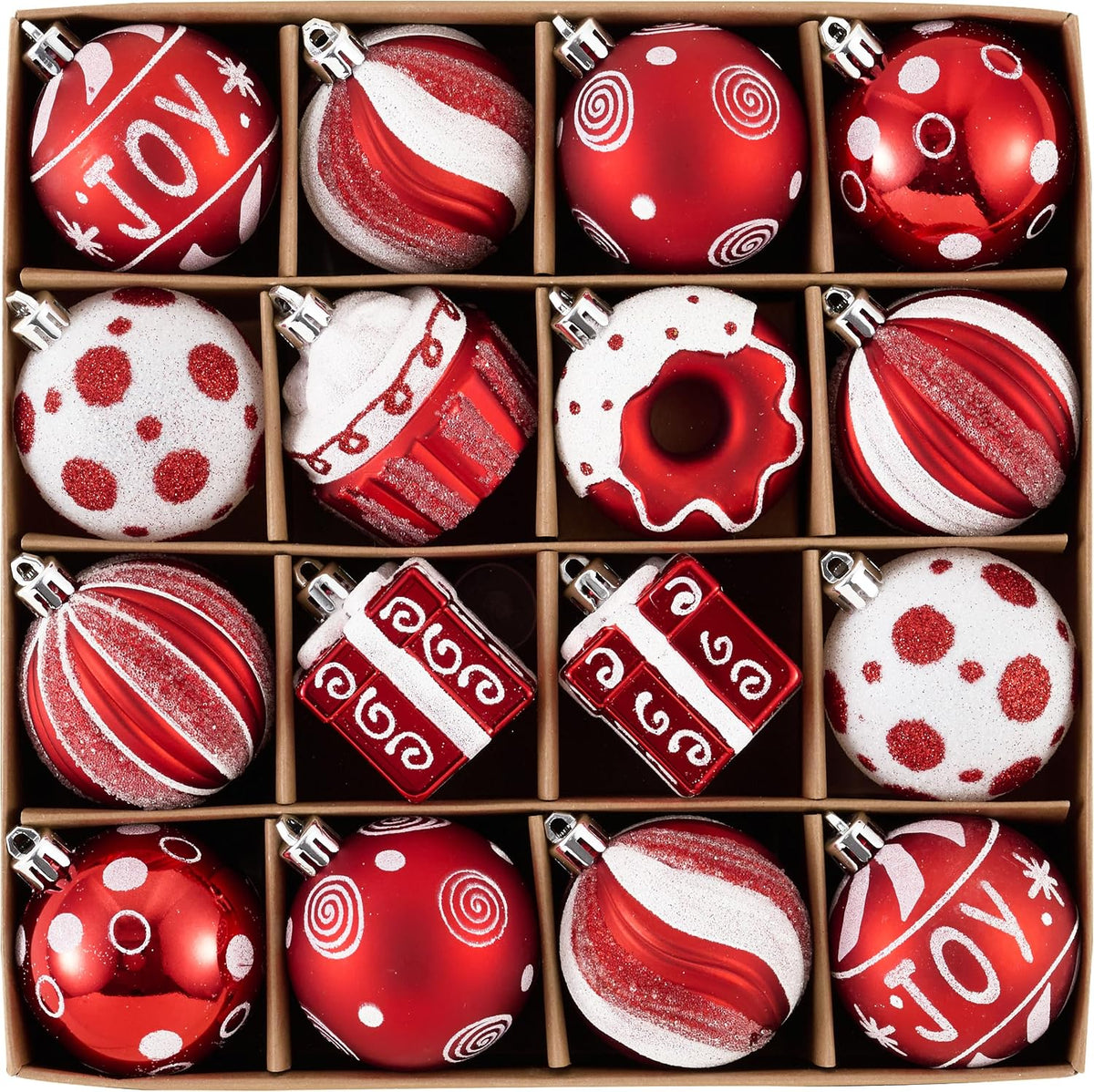 Valery Madelyn Christmas Ornaments Set, 16ct Candy Cane Red and White Shatter...