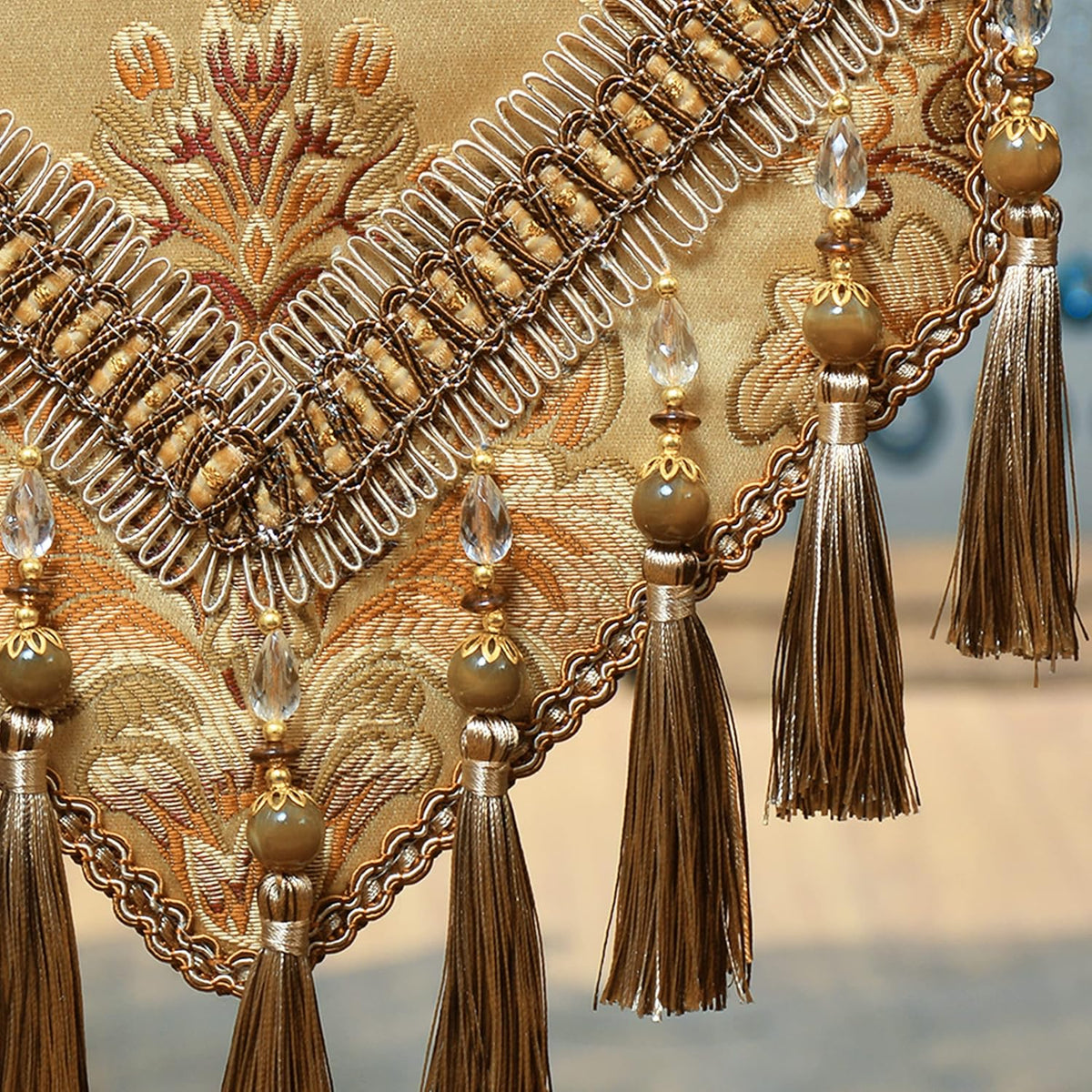 Luxury Velvet Gold Table Runner 90 Inches Long with Vintage Damask Jacquard D...