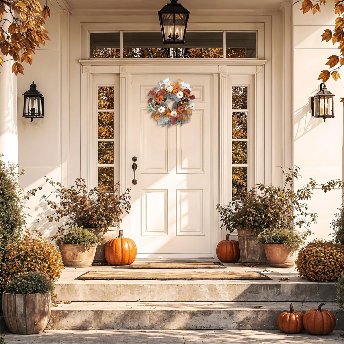 Valery Madelyn Fall Halloween Wreath with Lights for Front Door 18"