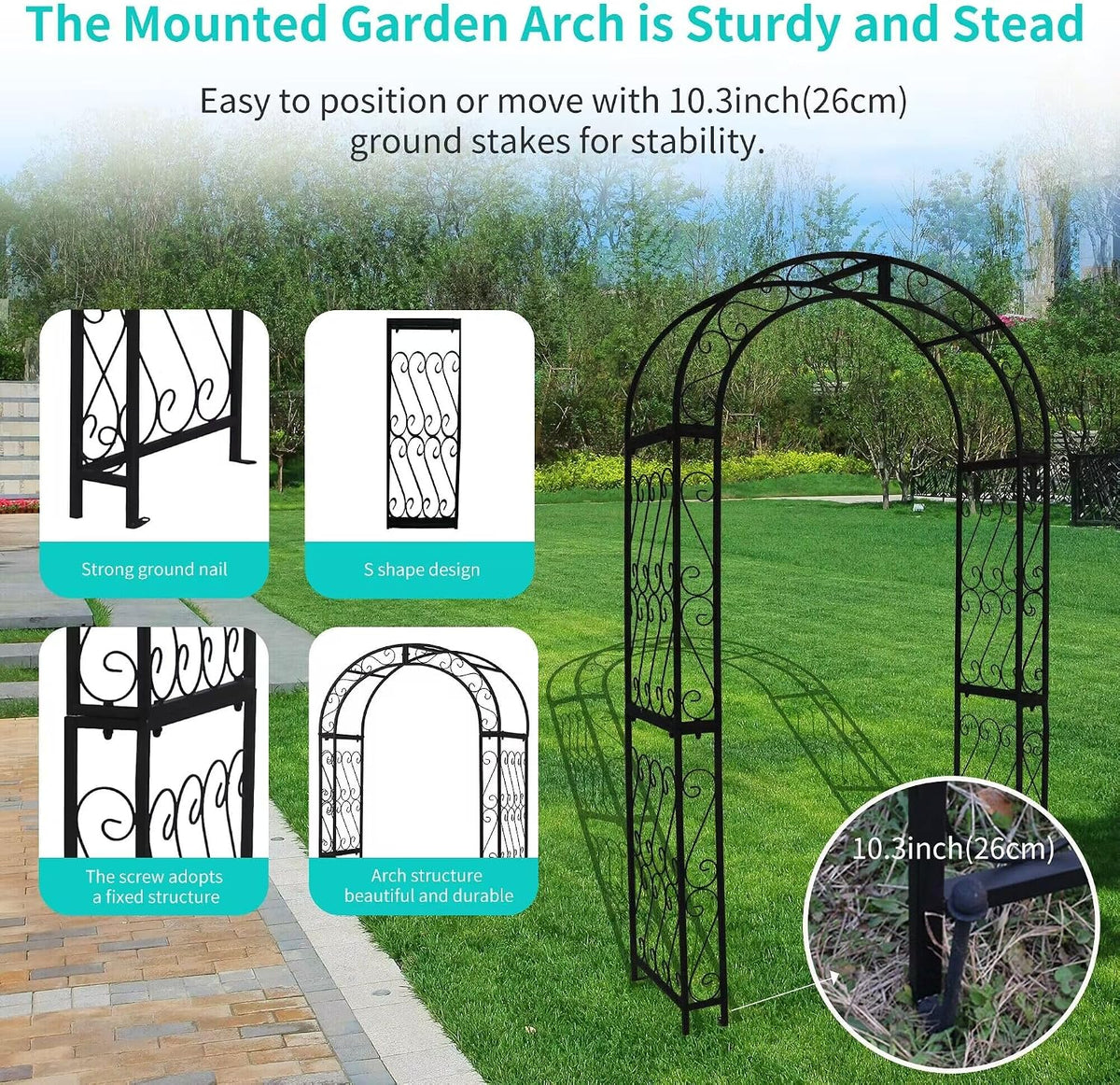 SCENDOR European-Style Black Iron Garden Arbor for Climbing Plant & Wedding