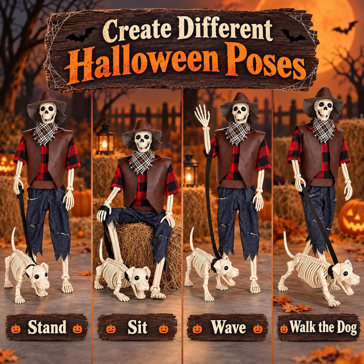 Skeleton for Halloween Decoration Outdoor, Halloween Decor for Yard Porch