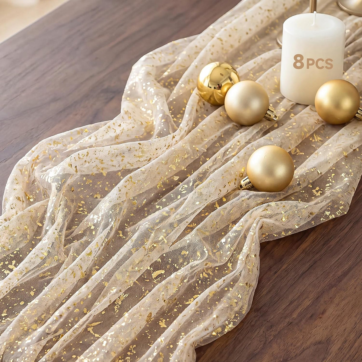 FEXIA 8Pcs Gold Table Runner 10FT Gauze Glitter Wedding Party Decorations