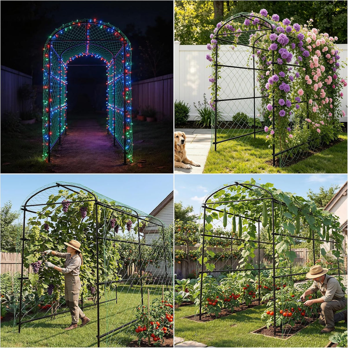 unho 87inch Garden Trellis Arch: for Climbing Plants with Net Metal