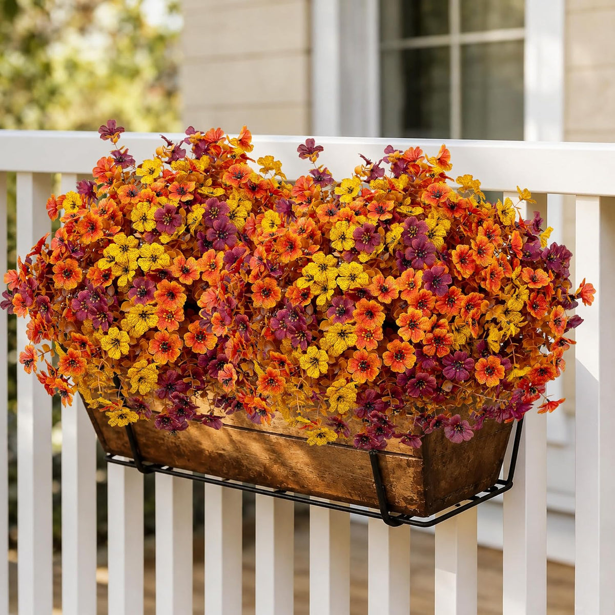 AXYLEX Artificial Fall Flowers Outdoor Fake Mums Brown Orange Yellow