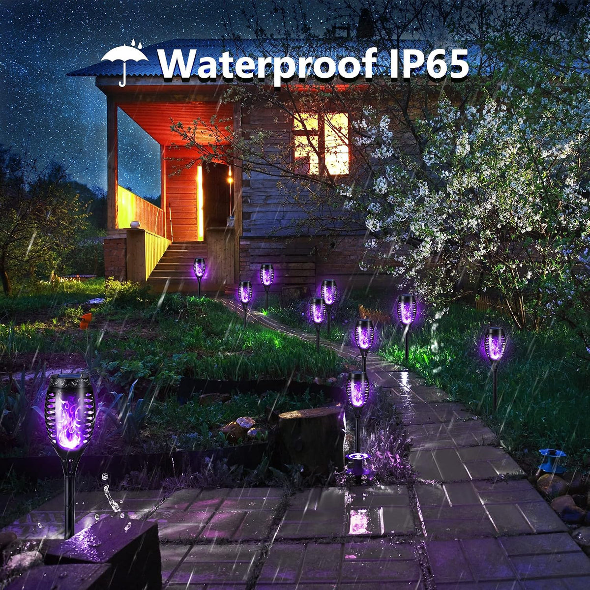 Toodour Solar Torch Flame Lights, 12 Pack Solar Halloween Lights Outdoor