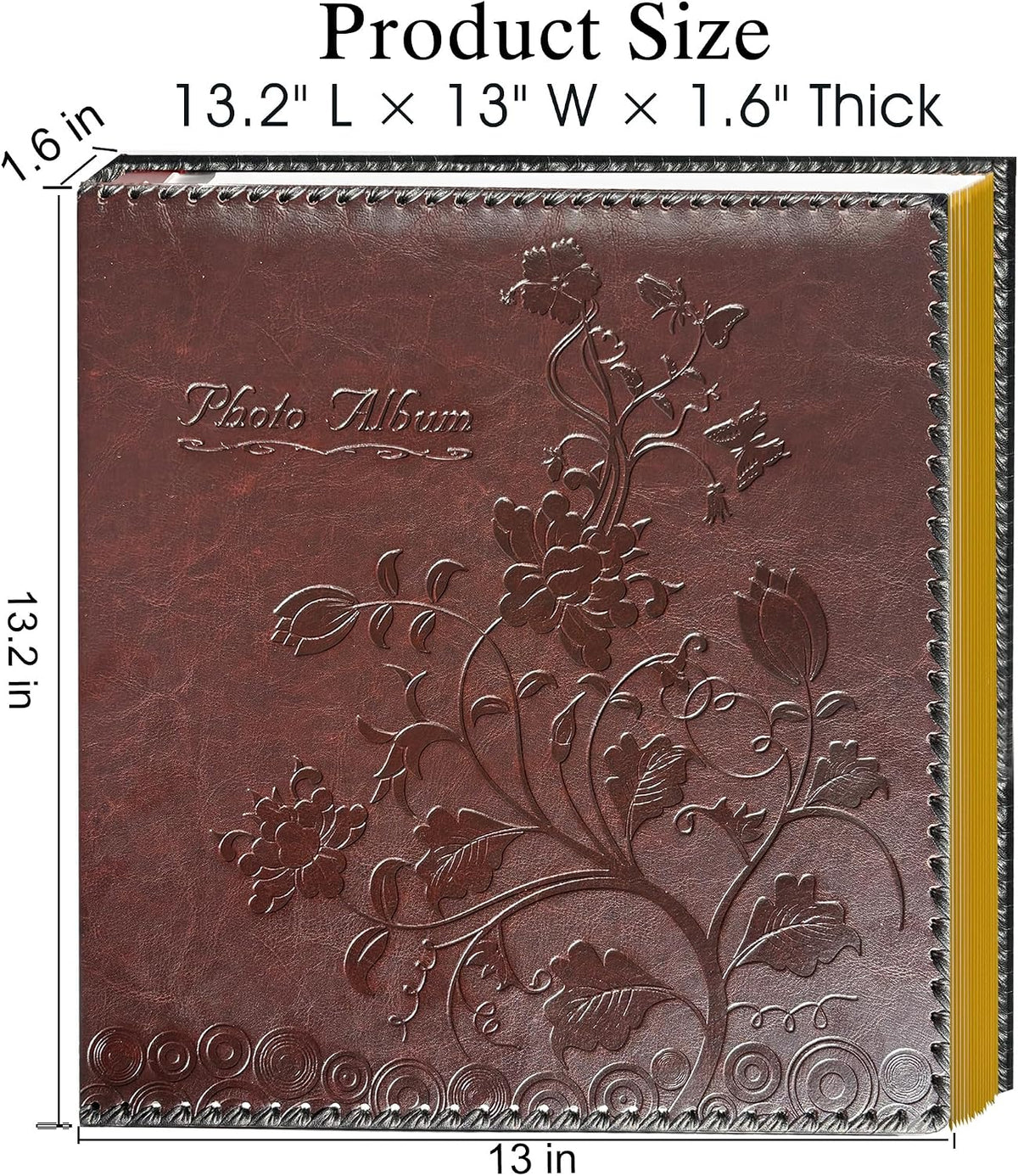 Dark Brown Large Self-Adhesive Photo Album, PU Leather Cover