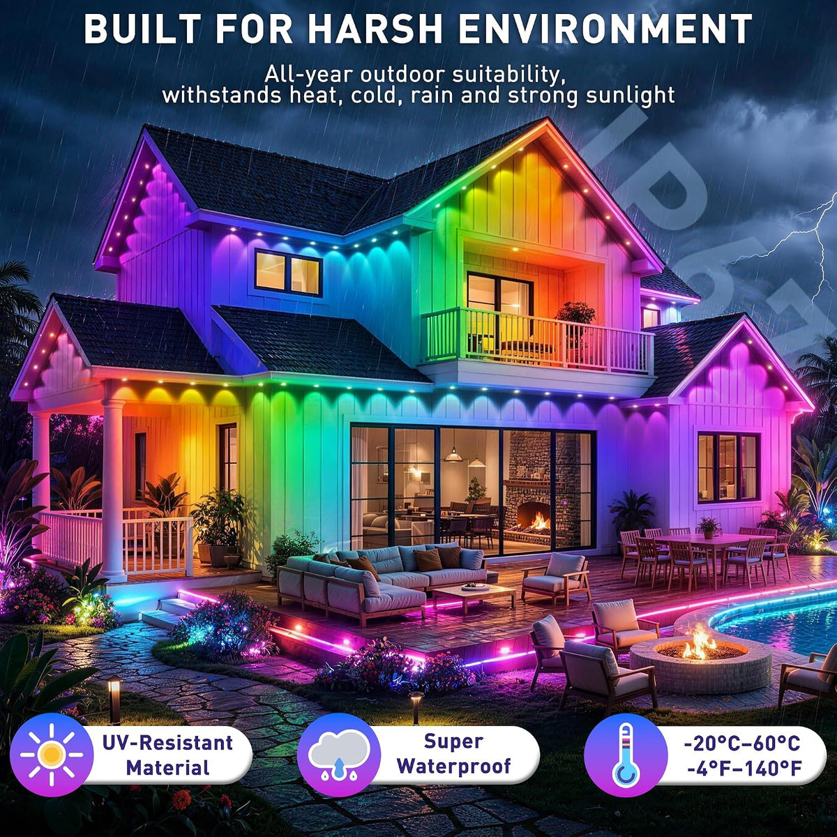 500FT Permanent Outdoor Lights RGB+IC, IP67 Waterproof Lighting, Outdoor Ligh...