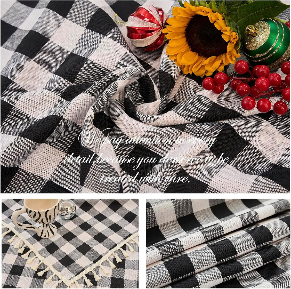Midsummer Breeze Modern Black White Checkered Tablecloth Rectangle 55”x84”