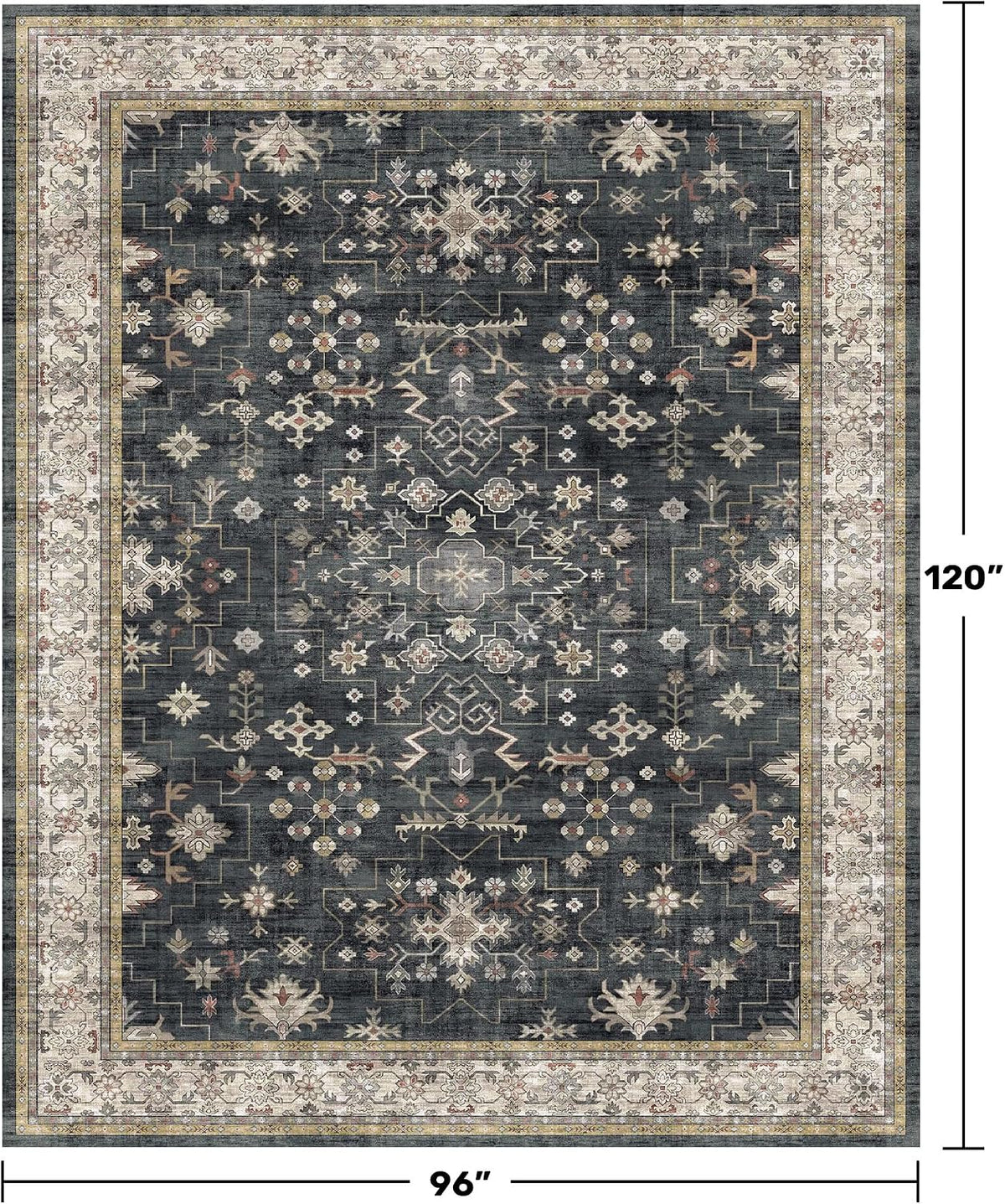 Black Farmhouse Washable 8x10 Area Rugs for Living Room, Bedroom, Dining Room...