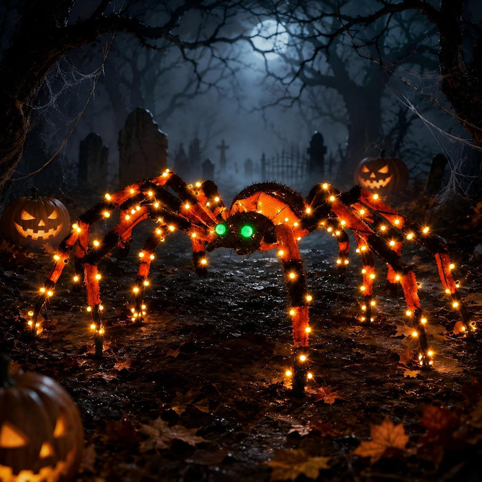 4.2Ft Giant Spider Halloween Decorations Outdoor 52" Light Up Spider with 90 LED Lights for Front Yard, Porch, Garden, Lawn, Halloween Party (Orange)