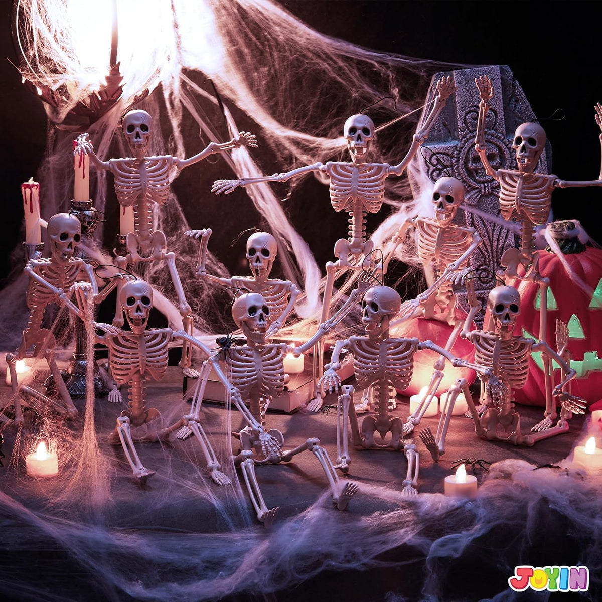 JOYIN 10 PCS 16" Halloween Skeleton Decor, Full Body Stayable Movable Jo...