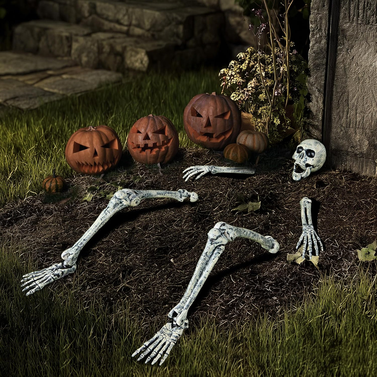 JOYIN 5 Pcs Halloween Skeleton Decorations Outdoor, Life Size Skeleton Yard S...